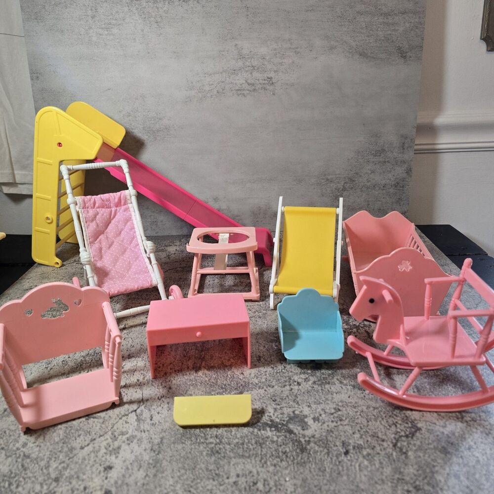 Vintage Galoob Bouncin Babies Doll House Furniture Lot Rocking Horse High Chair